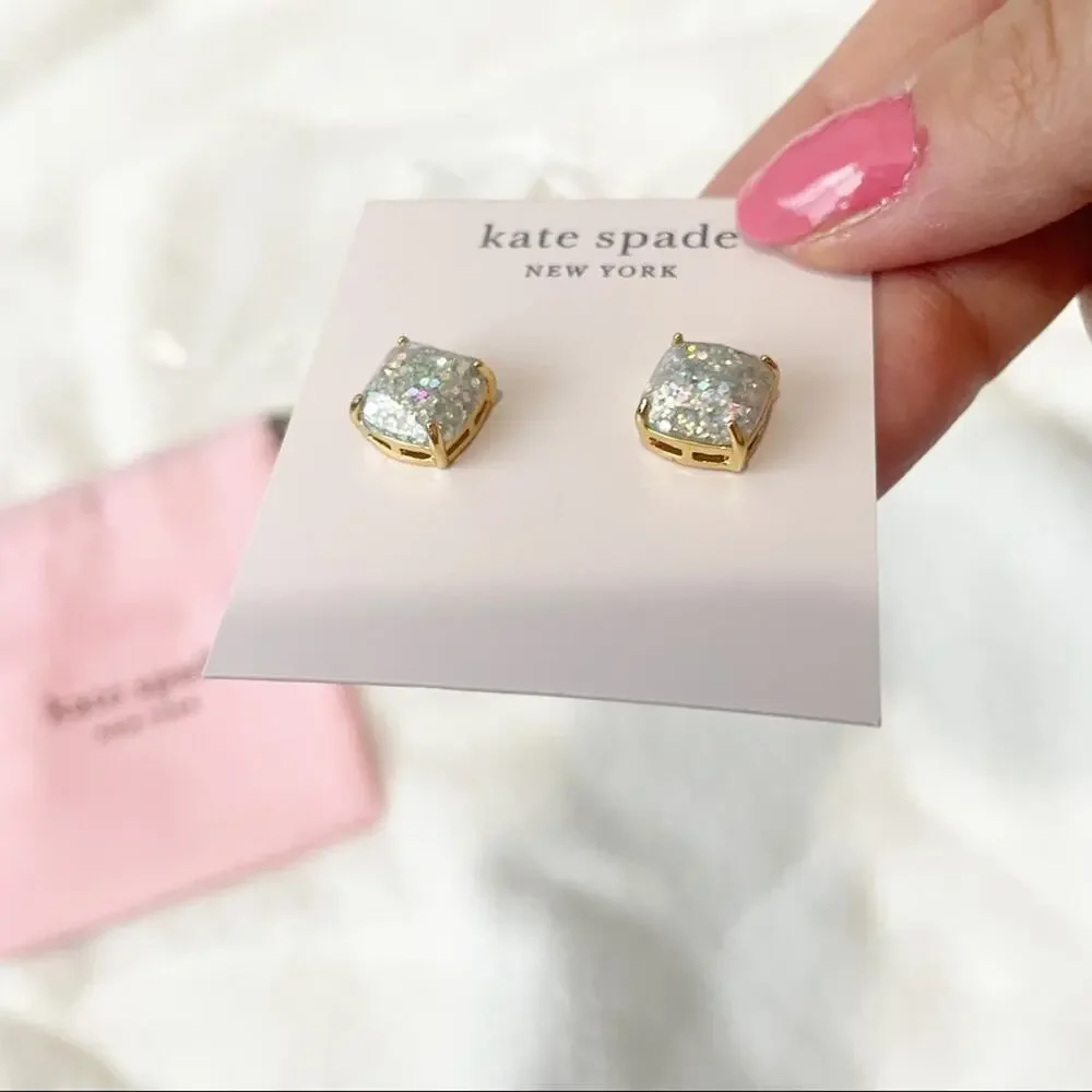 Kate Spade square earrings opal gold studs NWT